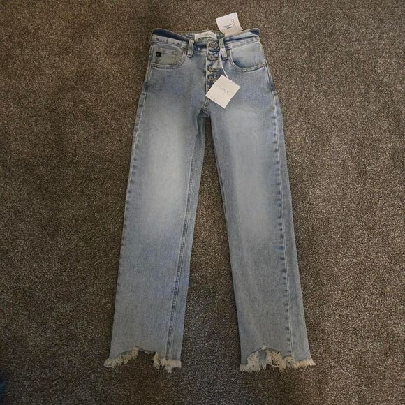 KanCan Denim - Women's Kancan High Rise Slim Straight Raw Hem Button Denim Jeans 0 NEW